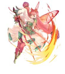  blush boots breasts brown_footwear buttons detached_sleeves dress fairy fairy_wings female fire_emblem fire_emblem_heroes flower full_body highres long_hair long_sleeves looking_at_viewer mirabilis_(fire_emblem) multicolored_hair non-web_source official_art pantyhose parted_lips pink_hair pink_pantyhose pointy_ears purple_eyes purple_hair shiny_clothes sleeves_past_wrists small_breasts smile solo sword transparent_background twintails weapon wide_sleeves wings yoshiku_(oden-usagi) 