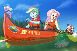  1boy 4girls bonbon_(my_little_pony) canine canoe fish fluttershy_(mlp) life_vest lyra_heartstrings multiple_girls my_little_pony my_little_pony_equestria_girls my_little_pony_friendship_is_magic rainbow_dash_(mlp) spike_(my_little_pony) tagme uotapo 