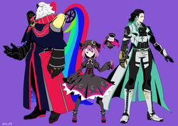  anthro archer_nikola_tesla caster_helena_blavatsky caster_thomas_edison clothed clothing dress fate_(series) felid female fully_clothed fur group human lion looking_at_viewer louie_(pixiv) male mammal pantherine type-moon white_body white_fur 