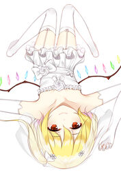  alternate_costume arm_up bare_shoulders blonde_hair bow collarbone commentary crystal dress elbow_gloves female flan_(seeyouflan) flandre_scarlet flat_chest flower frills garter_straps gloves hair_between_eyes highres knees_up lace_trim looking_at_viewer lying no_shoes on_back photoshop_(medium) red_eyes rose sash short_dress short_hair simple_background smile solo strapless strapless_dress thighhighs touhou upside-down veil wedding_dress white_background white_bow white_dress white_flower white_gloves white_rose white_sash white_thighhighs wings zettai_ryouiki 