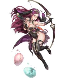  animal_ears arrow_(projectile) bare_shoulders black_gloves black_leotard black_thighhighs boots bow_(weapon) braid breasts broken_egg cleavage collarbone egg elbow_gloves fake_animal_ears female fire_emblem fire_emblem_heroes full_body gloves high_heel_boots high_heels highres holding holding_bow_(weapon) holding_weapon kusakihara_toshiyuki large_breasts leotard lips lipstick loki_(fire_emblem) loki_(spring)_(fire_emblem) long_hair looking_away makeup official_art open_mouth parted_bangs purple_eyes purple_hair rabbit_tail shiny_skin solo tail thigh_boots thighhighs thighs transparent_background weapon 