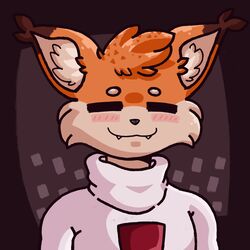  1:1 blush bobcat bubsy bubsy_(series) closed_eyes clothing felid feline fur hi_res lynx mammal orange_body orange_fur salamikii simple_background smile solo sweater topwear 