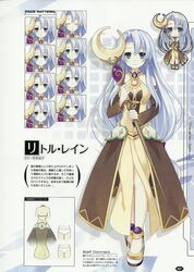  ^_^ bare_shoulders blue_eyes blue_hair blush character_name chibi chou_megami_shinkou_noire_gekishin_black_heart closed_eyes concept_art dress expressions female frown full_body highres holding light_smile little_rain long_hair multiple_views neptune_(series) non-web_source official_art reference_sheet shoes simple_background smile staff standing tears translation_request tsunako 