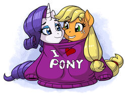  2016 applejack_(mlp) clothing duo earth_pony equid equine female friendship_is_magic hasbro heart_symbol hi_res horn horse latecustomer mammal my_little_pony mythological_creature mythological_equine mythology pony rarity_(mlp) sweater topwear unicorn 