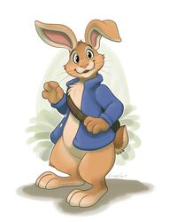  2019 anthro bottomless cc-by-nc-nd clothed clothing creative_commons digital_media_(artwork) fur hi_res lagomorph leporid male mammal orlandofox peter_rabbit peter_rabbit_(series) rabbit simple_background solo 