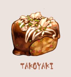  commentary_request cube english_text food food_focus grey_background no_humans original saino_misaki seaweed simple_background takoyaki 