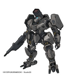  code_beast gun highres holding holding_gun holding_weapon mecha missile_pod no_humans official_art open_hand radio_antenna robot science_fiction standing sukekiyo56 weapon white_background 