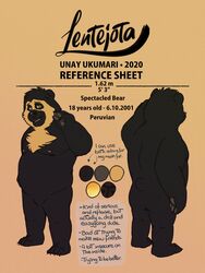  3:4 absurd_res anthro arctodus ass bear belly black_body black_fur black_nose english_text fur hi_res lentejota6 male mammal model_sheet moobs nipples overweight overweight_anthro overweight_male short-faced_bear simple_background solo spectacled_bear text 