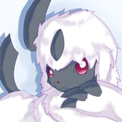  1:1 2010 absol ambiguous_gender claws feral finger_claws fur generation_3_pokemon grey_body looking_at_viewer lying nintendo okunawa pokemon pokemon_(species) raised_tail red_eyes shaded simple_background solo tail white_background white_body white_fur 