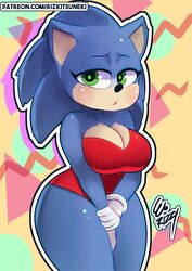  1girls blue_fur breasts cleavage cute female female_only genderswap green_eyes looking_at_viewer miiyauwu mobian_(species) rizkitsuneki rule_63 sega simple_background solo sonic_(series) sonic_the_hedgehog sonic_the_hedgehog_(film) sonic_the_hedgehog_(series) sonique_the_hedgehog thick_thighs thighs wide_hips 