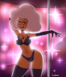  1girls alien alien_girl alien_humanoid bikini black_bikini black_thighhighs cartoon_network cubedcoconut female female_only gem_(species) hessonite_(steven_universe) long_gloves orange_skin solo steven_universe steven_universe:_save_the_light stripper stripper_pole stripping thighhighs 