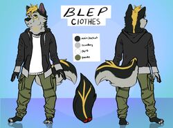  barefoot big_tail black_body black_fur black_nose blep_(husky) blonde_hair bottomwear canid canine canis cargo_pants clothed clothing domestic_dog elaborate_markings feet fluffy fluffy_tail fur hair hi_res hoodie humanoid_hands husky jacket jorgypunk male mammal markings maroon_fur model_sheet multicolored_body multicolored_fur nordic_sled_dog pants paws shirt simple_clothing snout solo spitz t-shirt tail teeth topwear two_tone_body two_tone_fur yellow_eyes yellow_markings 