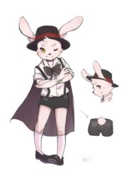  2016 blush cape clothed clothing headgear headwear lagomorph leporid looking_at_viewer male mammal rabbit solo woong yellow_eyes young 