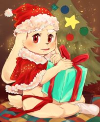  2017 blush christmas gift holidays lagomorph leporid looking_at_viewer male mammal open_mouth rabbit red_eyes solo star woong 