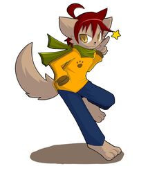  2011 ambiguous_gender bottomwear brown_body brown_fur canid canine clothed clothing fur mammal pants sanaki scarf shirt simple_background solo star topwear white_background yellow_eyes 