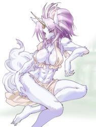  animal_ear_fluff animal_ears armor bad_id bad_pixiv_id big_hair body_fur boots breasts cleavage closed_mouth collarbone colored_eyelashes commentary_request eyebrows eyelashes female full_body fur_trim furry furry_female horns legend_of_mana long_hair purple_eyes purple_hair seiken_densetsu sierra_(lom) simple_background single_horn snout solo swimsuit tail torimeiro white_background wolf_ears wolf_girl wolf_tail 