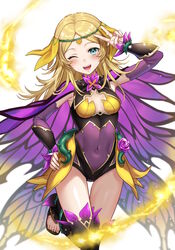  :d alternate_hairstyle armpits bad_id bad_twitter_id blue_eyes breasts butterfly_wings cape circlet commission cosplay covered_navel darthmarth3 female fire_emblem fire_emblem_heroes flower hair_down highres insect_wings iria_(yumeirokingyo) leotard lissa_(fire_emblem) long_hair looking_at_viewer midriff official_alternate_costume one_eye_closed open_mouth ophelia_(fire_emblem) ophelia_(fire_emblem)_(cosplay) ophelia_(resplendent)_(fire_emblem) pantyhose plant second-party_source skeb_commission small_breasts smile solo teeth thighs toeless_footwear upper_teeth_only v vines wing_cape wings 