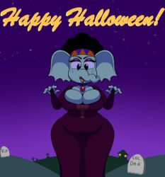  absurd_res anthro cartoon_network clothing costume dress elephant elephantid female halloween hi_res holidays kiyana_(marcodile) looking_at_viewer mammal marcodile mature_anthro mature_female night ok_k.o.!_let&#039;s_be_heroes outside proboscidean slightly_chubby slightly_chubby_female solo wilhamena 