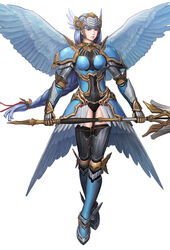  angel_wings armor armored_boots boots braid feathers female full_body grey_hair helmet lenneth_valkyrie long_hair low-braided_long_hair low-tied_long_hair official_art shoulder_armor simple_background solo thighhighs third-party_source valkyrie valkyrie_anatomia valkyrie_profile_(series) weapon white_background winged_helmet wings 