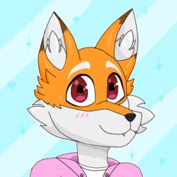  anthro belly black_nose blue_background blush blush_lines brown_ear_tips brown_eartips canid canine clothing cute_fangs des_(desthefemboy) desthefemboy dipstick_ears ear_markings eyes fox fur glistening glistening_eyes heart_eyes heart_symbol hi_res hoodie male mammal multicolored_ears orange_body orange_fur pattern_background pink_clothing pink_hoodie pink_topwear shirt simple_background smile solo striped_background t-shirt topwear white_belly white_body white_clothing white_fur white_shirt white_t-shirt white_topwear 