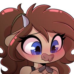  1:1 alpha_channel blue_eyes blush bovid bovine brown_hair bust_portrait cattle chibi female fingertips_touching hair horn icon index_to_index low_res mammal mocha_latte nervous portrait sakukitty solo 