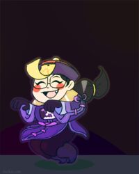  animated animated artist_name blush_stickers chinese_clothes closed_eyes commentary dark_background english_commentary female glasses happy jackie_lee jiangshi jiangshi_mei jumping low_twintails mei_(overwatch) oerba_yun_fang official_alternate_costume ofuda overwatch overwatch_1 smile solo twintails 