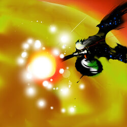  bad_id bad_pixiv_id commentary_request explosion female from_above glowing glowing_eye red_eyes reiuji_utsuho solo touhou tren wings 