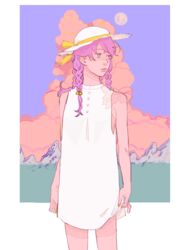  bad_id bad_tumblr_id braid cloud dress female hat hirose_yasuho jojo_no_kimyou_na_bouken jojolion mandaman moon multiple_braids nail_polish pink_eyes pink_hair solo sun_hat white_dress yellow_nails 