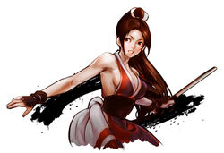  breasts clenched_teeth fan fatal_fury female highres hiroaki_(kof) king_of_fighters large_breasts neo_geo_heroes_ultimate_shooting ponytail shiranui_mai teeth 