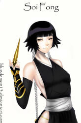  bad_source banned_artist black_hair bleach bluedemon13 brown_eyes gloves self_upload short_hair_with_long_locks solo sui-feng suzumebachi_(shikai) watermark 