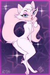  absurd_res anthro blue_eyes bokeh bratz bratz-catz bratz_petz breasts digital_media_(artwork) domestic_cat eyeshadow felid feline felis female fur hi_res kendall_(bratz_petz) lipstick longtail makeup mammal pawpads pink_body pink_fur small_breasts small_waist solo star_bokeh tubswubadubs y2k_(graphic_design) 