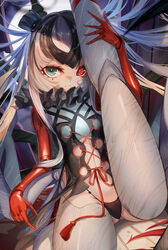  arthropod_girl black_hair black_panties blue_eyes breasts bright_pupils cross-laced_clothes cross-laced_top doll_joints fate/grand_order fate_(series) female flexible full_moon grey_hair hair_bun hair_ornament heterochromia highleg highleg_panties highres joints kashin_koji_(fate) leg_grab leg_lift leg_up long_hair looking_at_viewer m0_chi moon multicolored_hair navel neck_ruff panties red_eyes robot_girl sidelocks silk sitting small_breasts solo spider_girl spider_web split stomach symbol-shaped_pupils underwear very_long_hair white_hair 