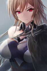  absurdres bare_shoulders blonde_hair breasts capelet cuts detached_collar dress elbow_gloves female furen_e_lustario furen_e_lustario_(1st_costume) gloves hair_between_eyes highres injury large_breasts long_hair morichika_shuuto nijisanji red_eyes serious solo upper_body virtual_youtuber 