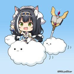  :3 :d animal_ear_fluff animal_ears black_hair blue_background book cat_ears cat_girl cat_tail cloud commentary_request detached_sleeves dress female gem glint gradient_background green_eyes hair_ribbon karyl_(princess)_(princess_connect!) karyl_(princess_connect!) long_hair long_sleeves low_twintails mitya multicolored_hair oerba_yun_fang open_book open_mouth outstretched_arm parted_lips princess_connect! puffy_long_sleeves puffy_sleeves ribbon smile solid_circle_eyes solo staff streaked_hair tail twintails twitter_username v-shaped_eyebrows very_long_hair white_dress white_hair white_ribbon white_sleeves 