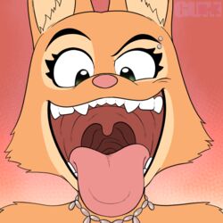  1:1 2022 ambiguous_gender anthro canid canine diane_foxington digital_media_(artwork) dreamworks eyebrow_piercing facial_piercing female fox front_view fur gaping_mouth gum-k hi_res mammal mouth_shot open_mouth piercing pink_nose solo teeth the_bad_guys throat uvula 