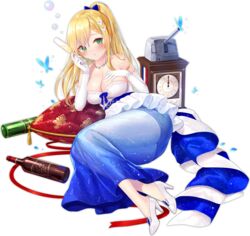  azur_lane bare_shoulders blonde_hair blue_butterfly blue_dress blue_ribbon blush bottle bow braid breasts bug butterfly cleavage clock dress elbow_gloves expressions female forbin_(azur_lane) forbin_(feast_of_champagne)_(azur_lane) france french_flag frills gloves gradient_clothes green_eyes hair_between_eyes hair_ornament hairbow hand_on_own_chest high_heels highres iris_libre_(emblem) large_breasts long_dress long_hair looking_at_viewer official_alternate_costume official_art pillow ponytail red_ribbon ribbon skindentation solo strapless strapless_dress transparent_background turret two-tone_dress white_dress white_footwear white_gloves yano_mitsuki_(nanairo) 