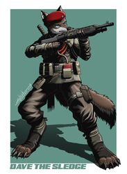  2017 anthro black_nose blue_byte_(game_developer) brown_body brown_fur canid canine canis clothed clothing dated domestic_dog fluffy fluffy_tail full-length_portrait fur green_background gun hat headgear headwear holding_gun holding_object holding_ranged_weapon holding_shotgun holding_weapon male mammal mouth_closed narrowed_eyes portrait rainbow_six rainbow_six:_siege ranged_weapon red_clothing red_hat red_headwear shadow shotgun signature simple_background slash_freezen sledge_(rainbow_six) solo spas-12 standing tail tom_clancy&#039;s_(series) ubisoft weapon white_body white_fur wide_stance 