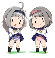  &gt;:) 2girls :3 bad_id bad_twitter_id black_legwear blue_hairband blue_sailor_collar blue_skirt bow bow_panties crossed_arms fairy_(kancolle) grey_hair hairband inactive_account kantai_collection kneehighs long_hair long_sleeves multiple_girls nassukun neckerchief open_mouth panties pink_panties pleated_skirt red_hairband sailor_collar school_uniform serafuku short_hair simple_background skirt smug socks sparkle standing striped_clothes striped_panties thumbs_up underwear v-shaped_eyebrows yellow_neckerchief 