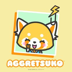  1:1 2022 :d aggretsuko ailurid anthro big_ears big_head big_text black_nose black_outline blush business_suit closed_eyes clothed clothing english_text eyelashes female fur gesture green_background hand_gesture hi_res lightning_bolt mammal multicolored_body multicolored_ears multicolored_fur official_art open_mouth orange_body orange_ears orange_fur outline portrait pose raised_arm red_panda retsuko round_head sanrio shadow shirt simple_background smile smiling_at_viewer solo suit text thick_outline toony topwear unknown_artist v_sign white_body white_ears white_fur yellow_background 