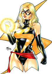  1girls aura avengers big_breasts black_gloves black_leotard blonde_hair blue_eyes breasts busty carol_danvers clenched_hand clothed cowboy_shot domino_mask ed_benes_studio female female_only fist fred_benes frown gloves large_breasts leotard long_hair marvel marvel_comics mask ms._marvel ms._marvel_(carol_danvers) pinup red_lips red_lipstick red_sash sash solo superheroine thighs 