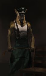  2019 absurd_res anthro blue_eyes canid canine canis chair clothing domestic_dog fur furniture german_shepherd hauptmann_meade herding_dog hi_res mad_smoker male mammal military muscular muscular_anthro muscular_male nazi officer pastoral_dog riding_crop simple_background soldier solo uniform warrior wehrmacht whip 