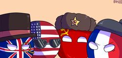  2019 animate_inanimate ball bds17 beret blue_body british clothing countryballs empty_eyes eyebrows eyelashes eyewear female flag france franceball french group half-closed_eyes hammer_and_sickle hat headgear headwear humor looking_at_viewer male markings me_and_the_boys meme monocle narrowed_eyes not_furry red_body russian signature simple_background soviet_union star sunglasses tan_background top_hat ukball united_kingdom united_states_of_america usaball ushanka ussrball white_body yellow_markings 