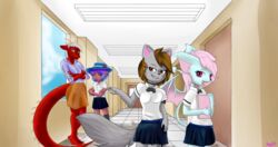  bat claws domestic_cat dragon elf felid feline felis female hi_res humanoid lambirn mammal mythological_creature mythological_scalie mythology salma_(character) scalie school terry_(character) wings 