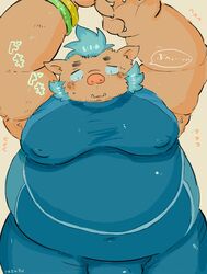  2019 anthro belly blush buta5kawa ganglie_(tas) hamuga86 hi_res humanoid_hands japanese_text lifewonders male mammal moobs overweight overweight_anthro overweight_male solo suid suina sus_(pig) text tokyo_afterschool_summoners wetsuit wild_boar 