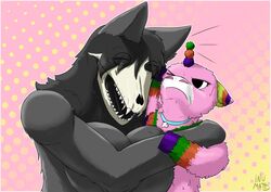  animate_inanimate big_breasts black_body black_fur black_hair bone breasts canid canine collar duo equid equine eyelashes female fur hair hooves horn living_pinata malo mammal mythological_creature mythological_equine mythology pinata pink_body pink_fur scp-1471 scp-1471-a scp-956 scp_foundation skull undead unicorn unusualmatias 