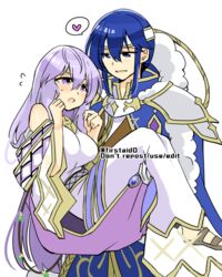  1boy bare_shoulders blue_eyes blue_hair breasts brother_and_sister cape carrying circlet dress female fire_emblem fire_emblem:_genealogy_of_the_holy_war fire_emblem_heroes fur_trim headband julia_(crusader_of_light)_(fire_emblem) julia_(fire_emblem) long_hair open_mouth princess_carry purple_eyes purple_hair sandals seliph_(fire_emblem) seliph_(scion_of_light)_(fire_emblem) siblings white_headband yukia_(firstaid0) 