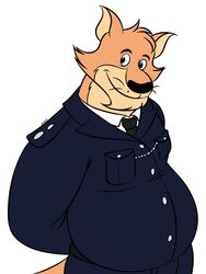  2023 3:4 absurd_res anilover16 anthro belly big_belly black_nose brok_the_investigator brown_body clothing cowcat_games hi_res kangaroo macropod male mammal marsupial overweight overweight_male police police_uniform shirt simple_background sin_silver solo topwear uniform white_background 