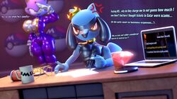  16:9 3d_(artwork) 4k absurd_res accessory anthro big_breasts blaze_the_cat blender_(artwork) blue_body blue_fur blurred_background blurred_character bodysuit boots breasts canid canine choker clothed clothing coffee_mug computer container cross-popping_vein crown cup desk digital_media_(artwork) domestic_cat duo electronics english_text eyelashes eyewear felid feline felis female food footwear forehead_gem fries fur furniture gem generation_4_pokemon gesture glasses glistening glistening_bodysuit glistening_clothing glistening_latex glistening_skinsuit gloves handwear headgear hi_res jewelry laptop latex latex_bodysuit latex_clothing latex_gloves latex_handwear latex_skinsuit looking_at_viewer male mammal master_ball military_uniform mug necklace nintendo palisal paper pen pokeball pokemon pokemon_(species) profanity purple_body purple_bodysuit purple_clothing purple_fur purple_latex purple_skinsuit red_eyes riolu rubber_clothing salute sega skinsuit small_waist smile soda_cup sonic_the_hedgehog_(series) table tail text thick_thighs tight_clothing uniform white_clothing white_gloves white_handwear white_latex wide_hipped_female wide_hips widescreen writing_utensil yellow_eyes 