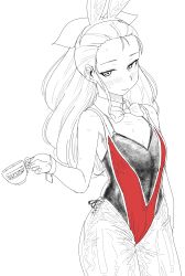  absurdres animal_ears ass assam_(girls_und_panzer) black_leotard blush bow cup female girls_und_panzer hairbow highres holding holding_cup kaiman_garupan leotard long_hair one-piece_swimsuit pantyhose playboy_bunny rabbit_ears spaghetti_strap swimsuit swimsuit_over_clothes teacup 
