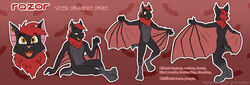  anthro bat black_body black_fur blakefox canid canine fox fur grey_body grey_fur hair hi_res hybrid male mammal model_sheet neck_tuft razor_the_flying_fox-bat red_background red_body red_fur red_hair simple_background solo spread_wings text tuft winged_arms wings yellow_eyes 